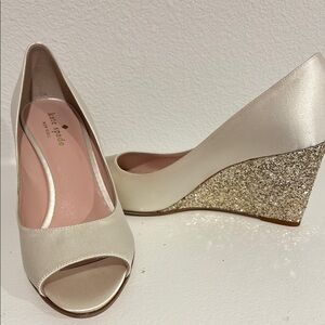 Kate Spade New York Vero Cuoio Cream and Gold Wedge Shoes made in Italy.